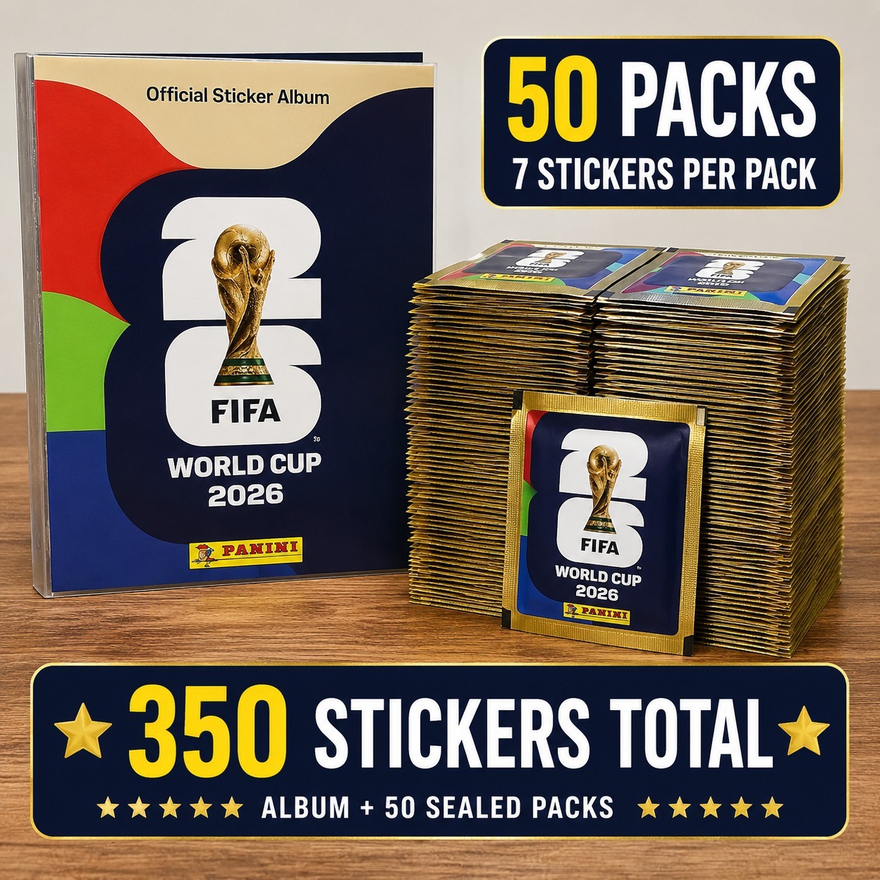 Panini FIFA World Cup 2026 Sticker Album + 50 Packs (350 Stickers) Sealed