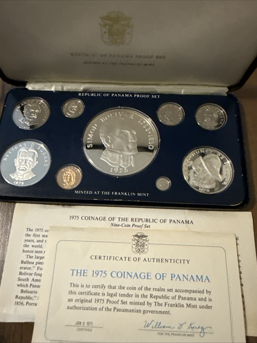 1975 Republic of Panama Coinage Proof Set Franklin Mint 5.8 Troy