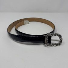 Vintage Brighton 44503 Leather Black Croc Embossed Silver Buckle Belt Women's L