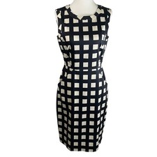Kate Spade Dress Size 6 Black Ivory Check Sleeveless Sheath Pockets Mod