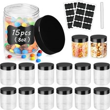15 Pack 8 Oz Plastic Jars with Lids Refillabl...