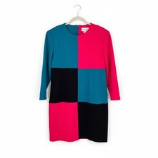 Vintage Patty O'Neil Color Block Knit Shift Dress Long Sleeve Mod USA Size 14