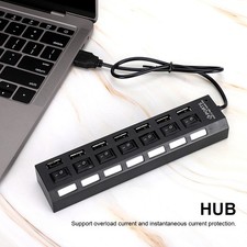 7-Port Hub USB Docking Station Black 480mbps With Switch For Overload Curren New