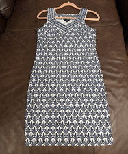 Talbots Petite P Blue White Geometric A-Line Scoop Neck Sleeveless Dress EUC…133