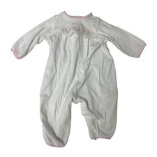 Vintage Baby Dior Romper Girls 6-9M White Pink Heart Embroidered Ribbed USA Made