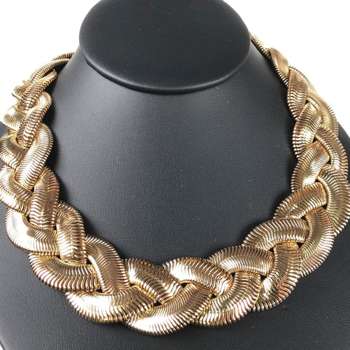 VTG Monet Chunky Gold Tone Choker Necklace 80s Woven Snake Chain 3 Strand Collar - Image 1