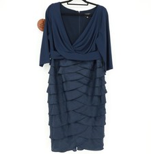 ADRIANNA PAPELL WOMAN Blue Shimmer Tiered Cocktail Dress Size 14W