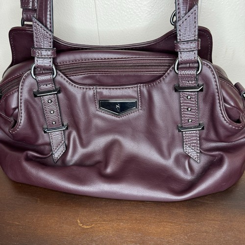 Simply Vera Wang dunkel burgunderrot Buena Satchel Handtasche Handtasche Metallbeschläge PU EUC - Bild 2 von 9