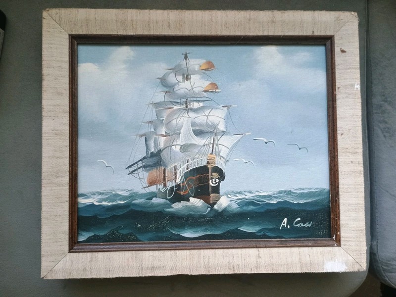 A.Carr Painting Art Clipper Ship At Sea 12"x10"