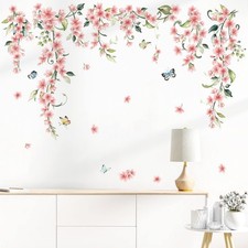 wondever Hanging Flower Vine Wall Stickers Pink Floral Peel and Stick Wall Ar...
