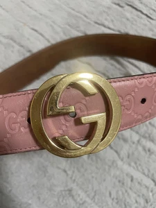 Ceinture GUCCI 80/32 double logo G en cuir rose imbriquée 370543 OCCASION