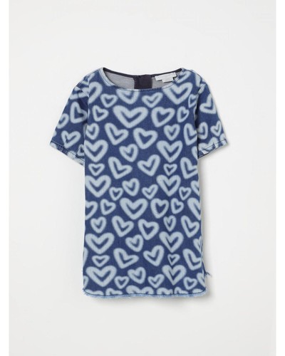 Stella Mccartney Kids Denim Heart Print Dress Kids Blue Dresses