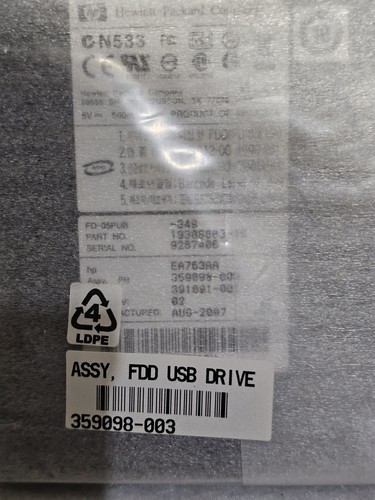 HP Hewlett Packard USB Floppy Drive EA763AA 359098-003 19308803-49 - Afbeelding 3 van 6