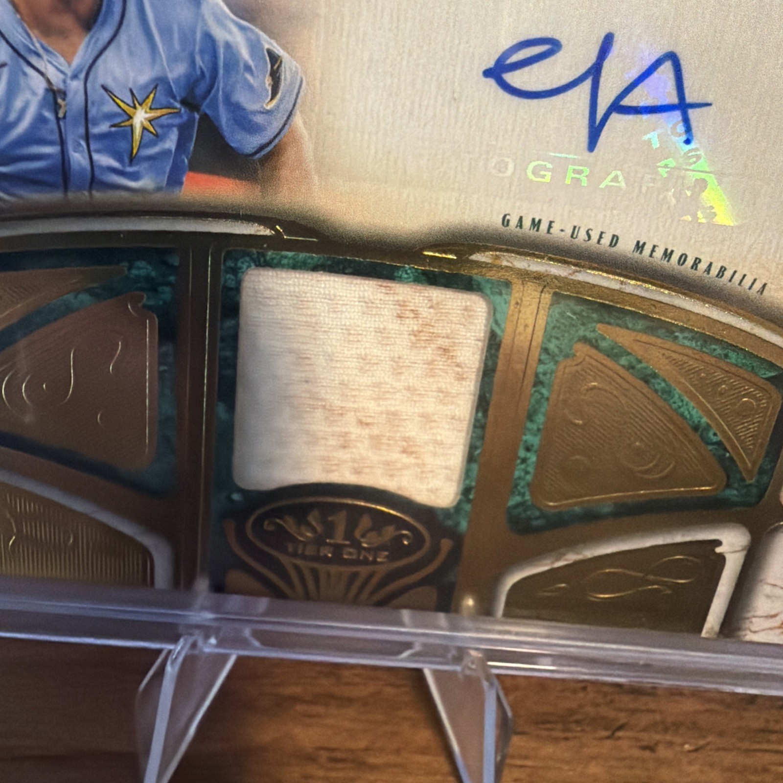2026 Topps Tier One Jonathan Aranda Auto Relic AT1R-JA /199 Rays Dirty Patch view 2
