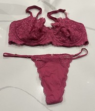 Victoria  s Secret DREAM ANGELS Unlined Bra  Panty Set Pink Lace 36DD/Large NWT