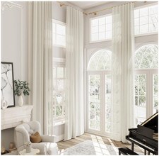 Natural Linen Curtains 52 x 240 Inches Long for High Ceiling Living Room 2 Panel