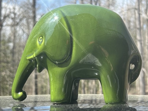 Italian Mid-Century Modern MCM Ceramic Avocado Green Signed Elephant Money Bank| - Picture 6 of 24