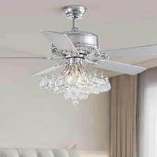 MOOONIHCE 52" Elegant Ceiling Fan with Light and Remote, Raindrops Crystal Fande
