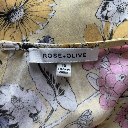 Rose & Olive Top Damen 1X Gelb Rosa Blumen Ärmellos Popover Bluse Biesen - Bild 10 von 12