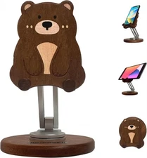 Hand Inlaid Solid Wood Phone Stand for iPhone 16 Tablets 360 Rotating Desk