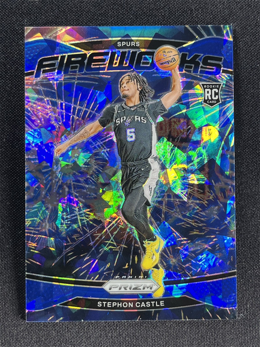 2024-25 Panini Prizm Stephon Castle #13 Blue Cracked Ice Fireworks RC /125