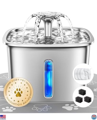 Veken Edelstahl Katzenbrunnen - 95 Unzen Automatischer Haustierspender & Filter
