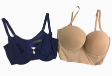 M&S Women's Bra Bundle x2 Size 36E Rose Quartz Indigo Lace Strapless Pushup New