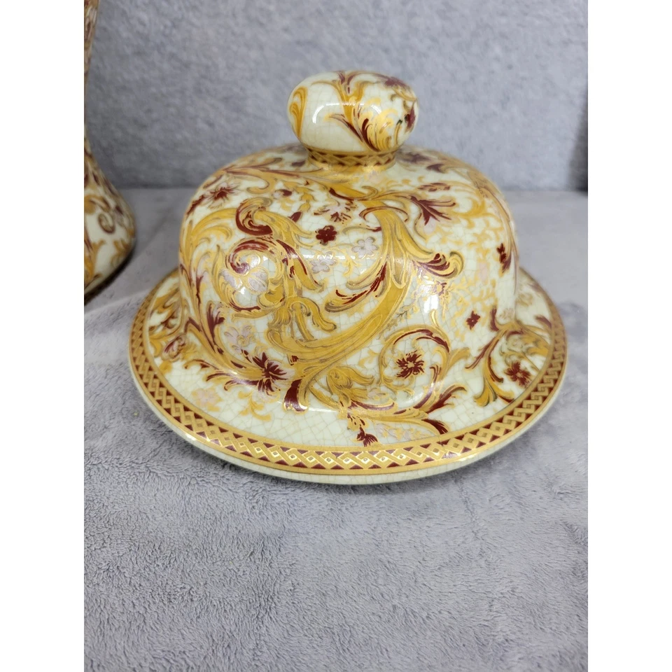 Jarrón Urna Cubierta Decorativa Enorme Neiman Marcus Floral Acento Dorado 22" Alto Foto 3 de 4