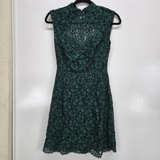 Sandro Paris Romie Womens Sz 2 Green Floral Lace Dress Lined Open Back Cocktail
