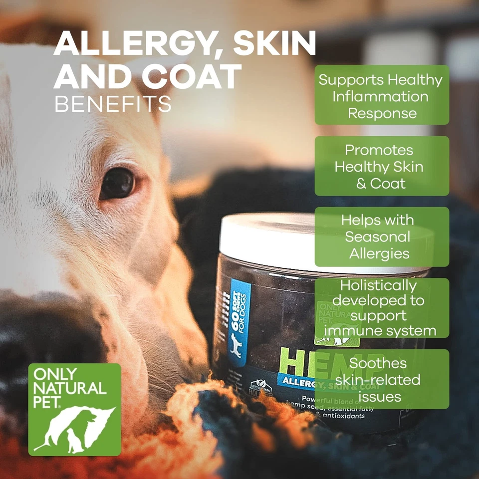 Masticables suaves de cáñamo para alergias, piel y pelaje - mordeduras inmunes para perros alérgicos, Omega 3... Foto 4 de 4