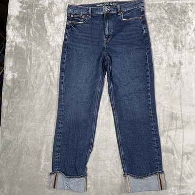 American Eagle Women s Jeans 10 Short Stretch Super High Rise Straight Blue Jean