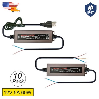 10 Pack IP67 Waterproof Transformer 5A 60W AC 110V To DC 12V Switch Power Supply