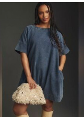 porridge short sleeve denim swing mini dress Anthropologie Porridge Short Sleeve Swing Denim Mini Dress Womens Medium