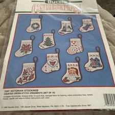 VTG 90s Bucilla Counted Cross Stitch Kit Tiny Victorian Christmas Stockings NEW