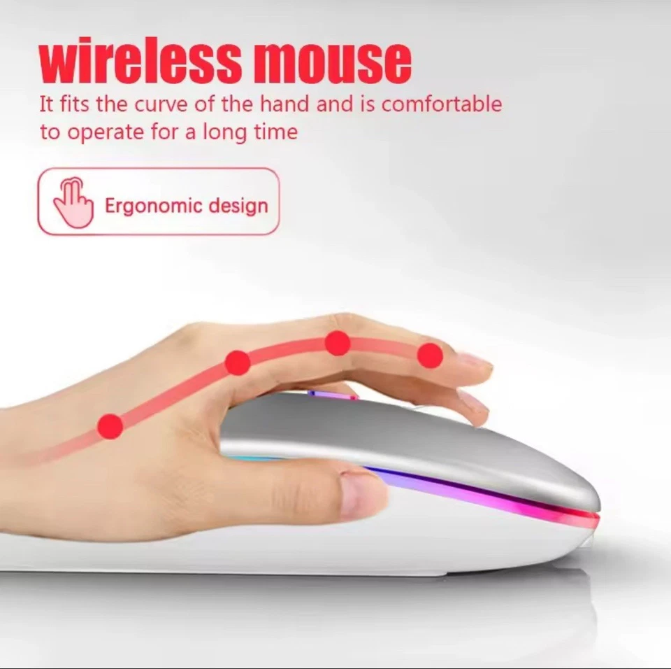 Wireless Mouse RGB Rechargeable Bluetooth Mice Gaming Mouse for Laptop PC - Image 4 of 4