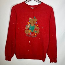 Fruit of the Loom Beary Merry Bear Christmas Sweatshirt Red Men s L USA Made