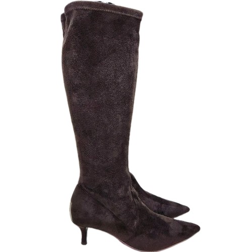 DONALD PLINER Stretch Suede Tall Boots Sz 7.5 Made In Italy Brown Knee High - Picture 3 of 13