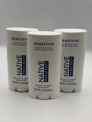 3 PACK Native Sensitive Aluminum Free Deodorant Sea Salt & Cedar 2.4oz