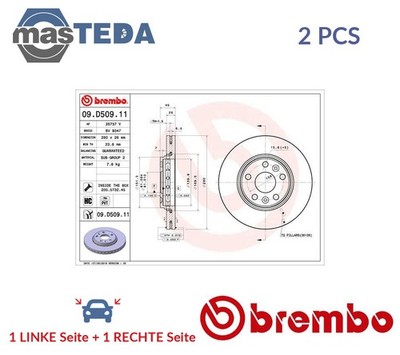 09D50911 BREMSSCHEIBEN SATZ VORNE BREMBO 2PCS NEU OE QUALITÄT