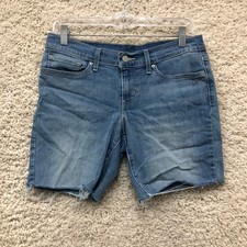 Levis Shorts 28 Womens Blue Cut Off Mid Rise Casual Jean Zip Fly Medium Wash