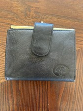 Vintage Genuine Cowhide Leather Black Bifold Wallet Lock Kiss Coin Pocket BUXTON
