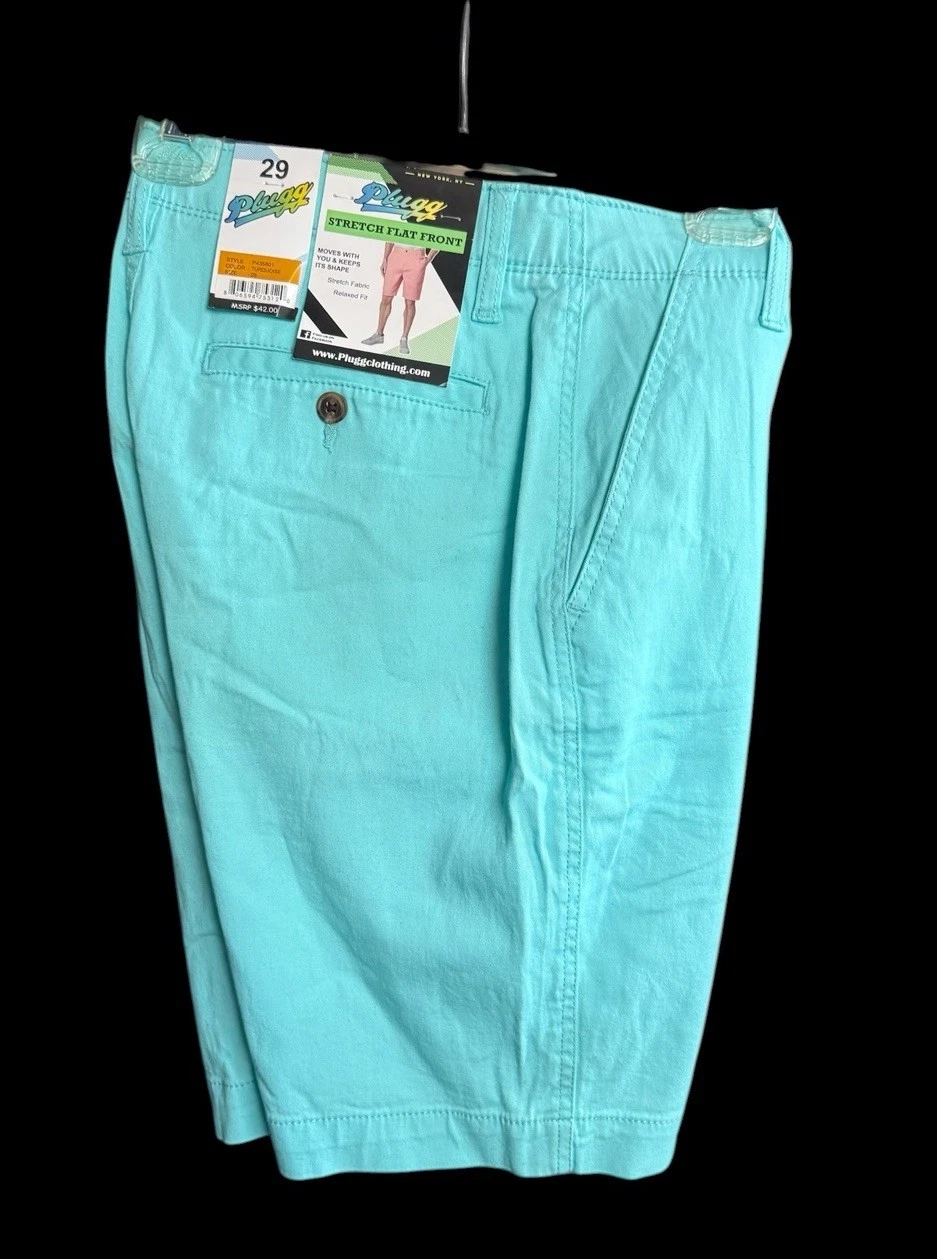 Plugg Shorts Men’s 29 Turquoise Blue Stretch Flat Front Chino Relaxed Fit NWT