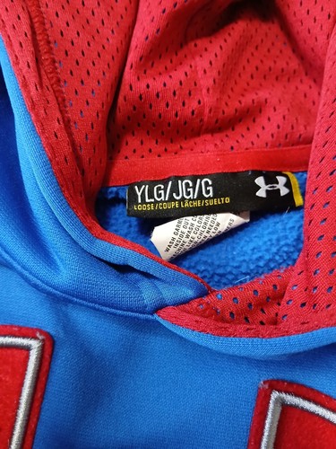 Under Armour Boys Size Large Sweatshirt Blue And Red Ling Sleeve Hoodie - Picture 5 of 7