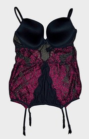 La Senza Black Magenta Lace Mesh Bustier Corset Garter Lingerie New XL XG New