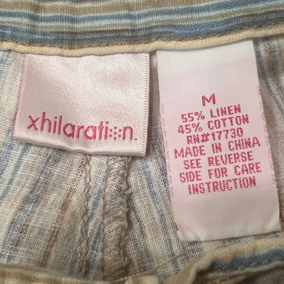 Pantalones Capri Niñas Xhilaration M 7/8 Boho Mezcla de Lino Rayas Y2K Recortados Foto 3 de 4