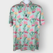 Bad Birdie Desert Party Polo Shirt  XL  Cactus Flamingo  Golf Performance
