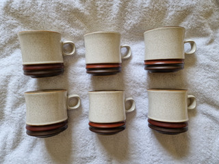 Denby Englisch Keramik Kaffeebecher 6tlg Set Beige/Braun Gesprenkelt Stapelbar