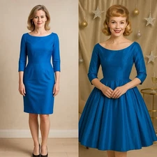 Vtg 50s Lorrie Deb San Francisco Dress Womens 5 Turquoise Cocktail Overskirt 60s