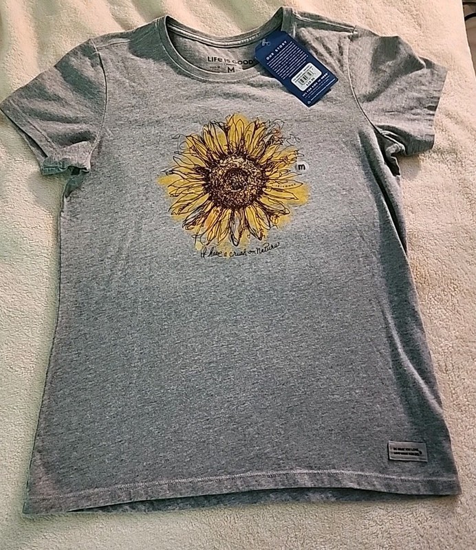 Life Is Good NWT Women's Size M Sunflower Theme "I Have A Crush On Nature"