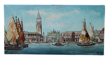 Venedig San Marco Gondeln Lagunenansicht Ölbild Leinwand signiert Gemälde